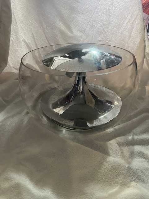 Candeeiro em vidro e inox cromado