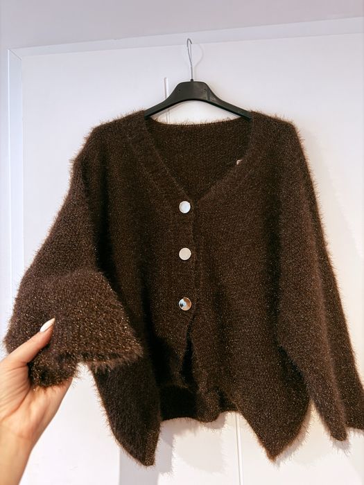Sweter damski rozpinany wełna moher po 30% sweterek złote guziki