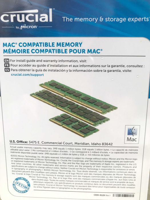 NOWA Pamięć RAM 4GB 2X2GB Crucial DDR3 1066 SODIMM kompatybilna z MAC