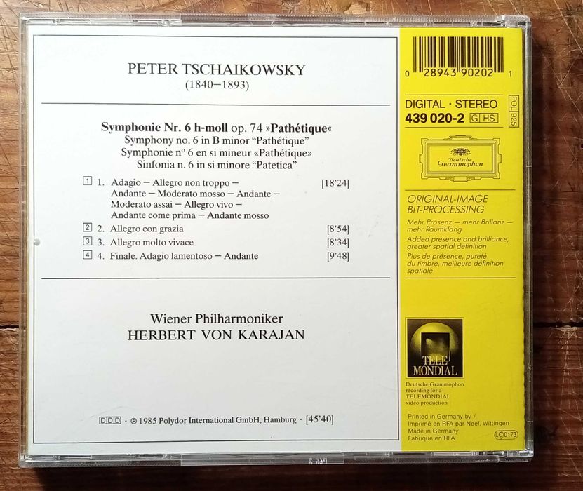 Tchaikovsky - Symphonie 6  (Karajan, VPO) Deutsche Grammophone CD