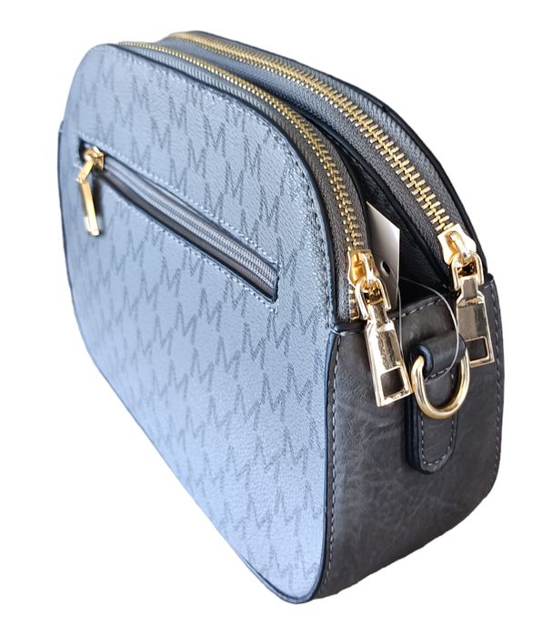 Szara Torebka Damska Na Ramię - Listonoszka Miejska z Złotymi Okuciami