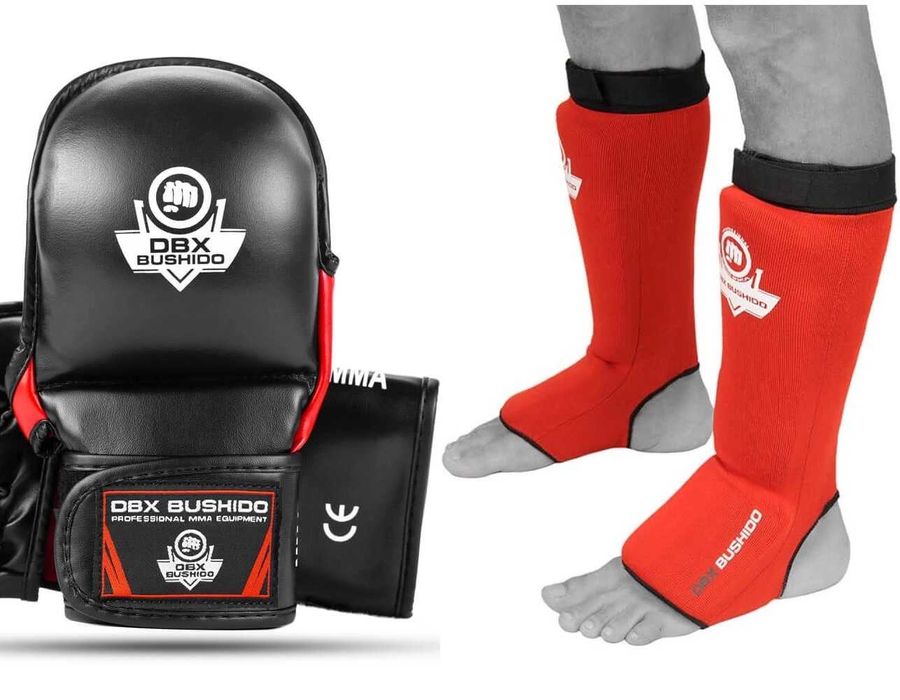 Rękawice i ochraniacze na piszczele MMA DBX Bushido