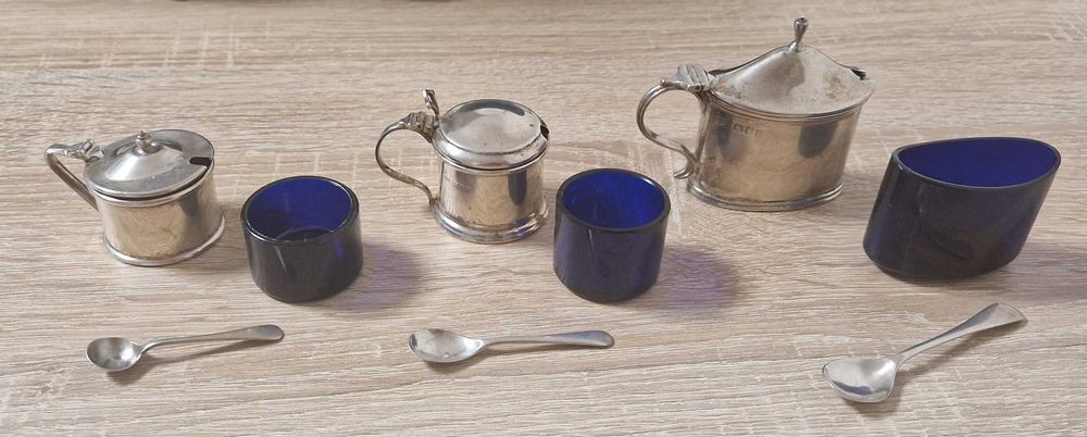 3 Biblos em Prata e vidro Murano azul Antigos c/contraste