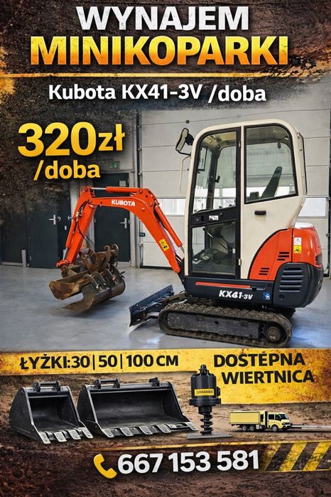 Wynajem minikoparki KUBOTA KX41-3V – Krosno i okolice!