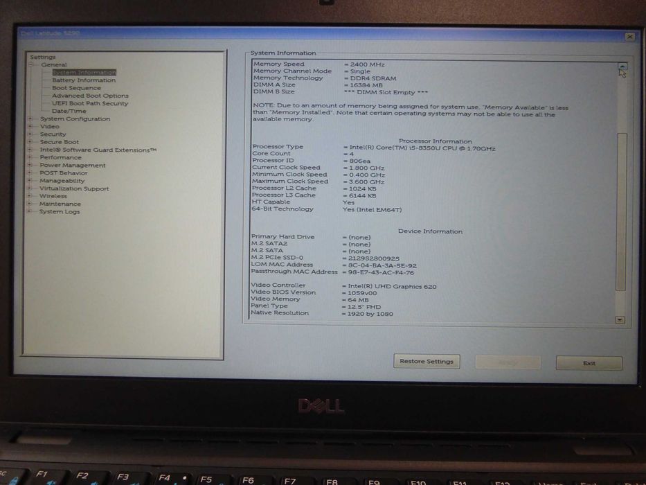 Dell Latitude 5290 12.5" i5-8350U 16GB RAM 256 SSD Win 11 Pro alt 7290
