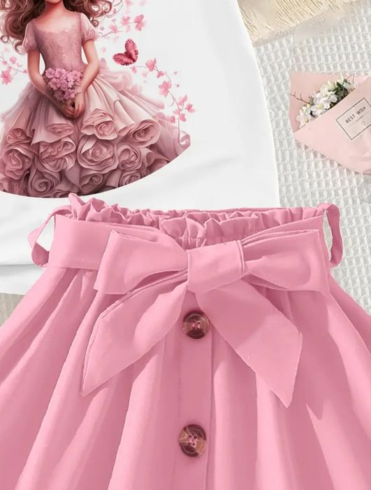 Komplet dziewczęcy bluzka krótki rękaw + spódniczka