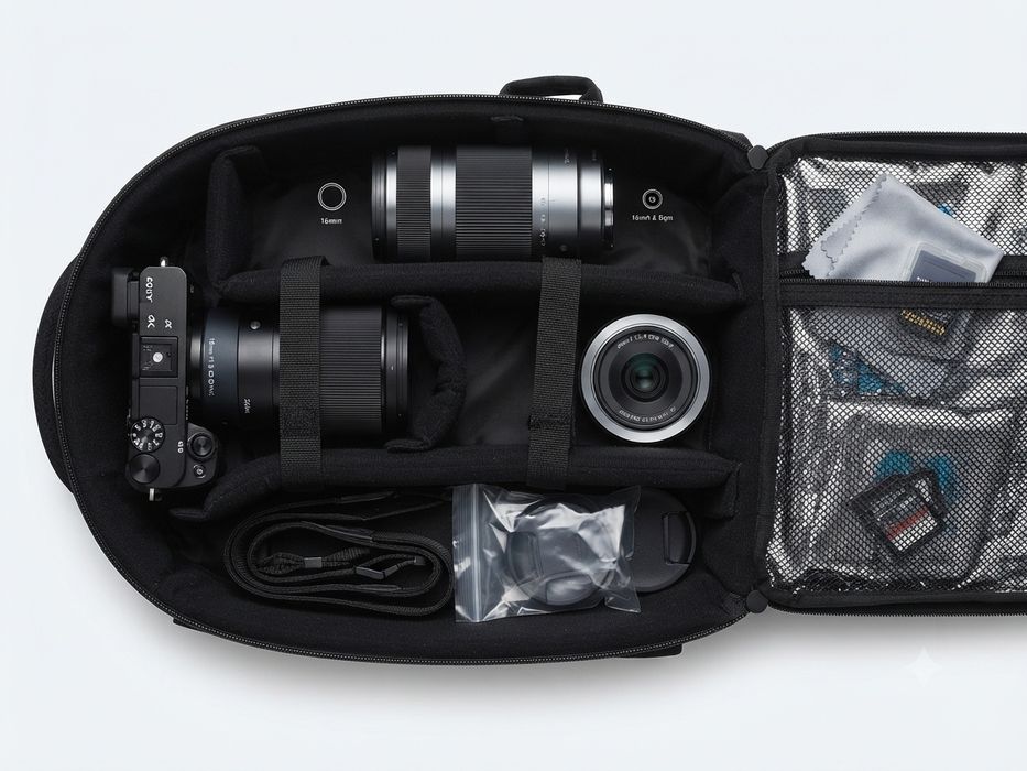 Kit Câmara Mirrorless Sony a6100 + 3 Lentes (Sigma 16mm f/1.4 + 16-50mm + 55-210mm) + Mochila Mantona