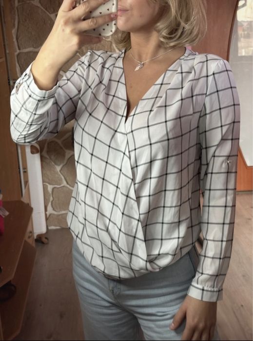 Biała elegancka koszula w kratkę Mohito 36 S