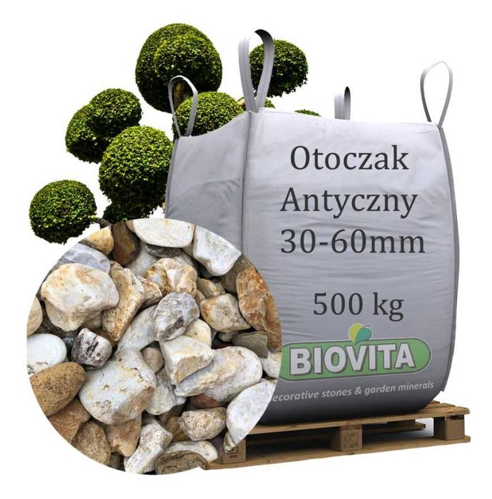 Kamień dekoracyjny otoczak ANTYCZNY BIOVITA 30-60mm Big-Bag PÓŁ TONY 500kg
