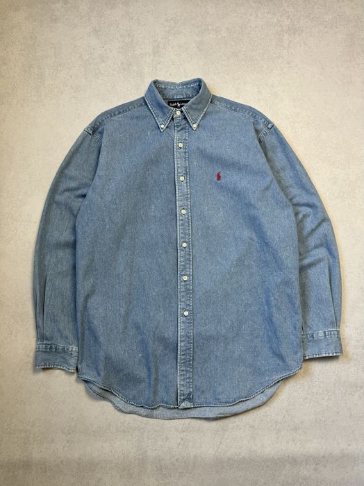 Винтажная джинсовая рубашка Polo Ralph Lauren мужская оригинал