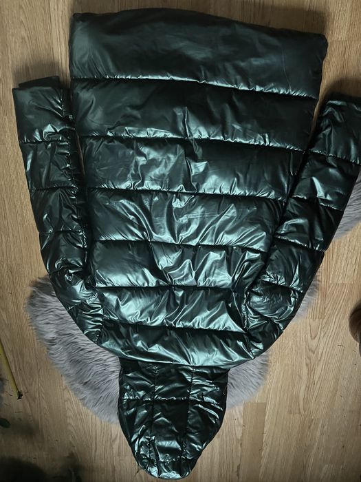 Kurtka pikowana błyszcząca metaliczna zieleń S płaszcz