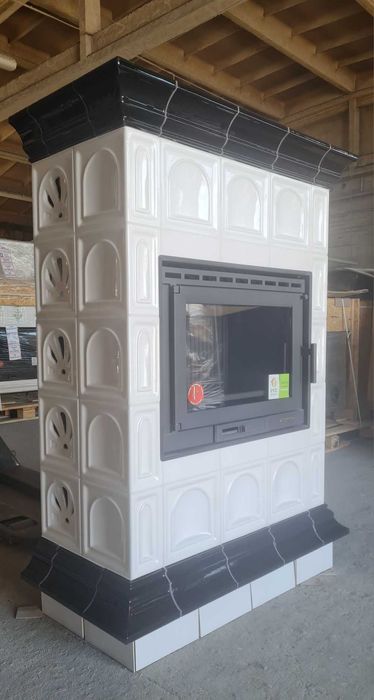 Piec kaflowy wolnostojący MALAGA 13kW biało/czarny - NOWY