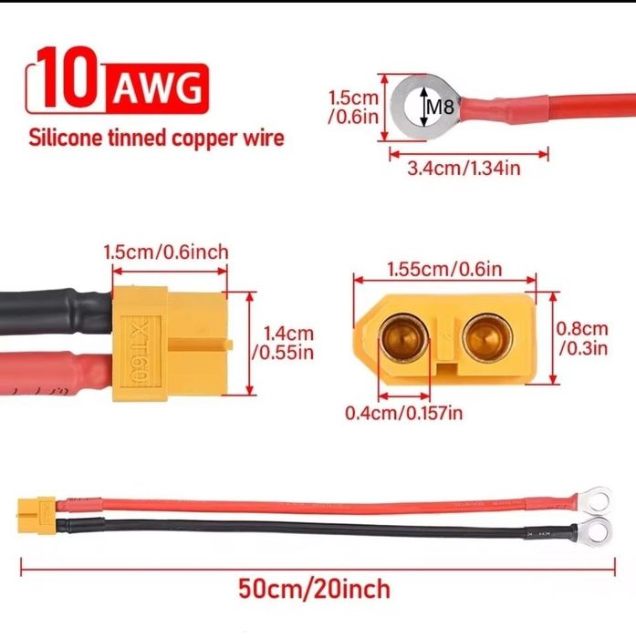 Кабель TX60  10AWG з M6 для підключення АКБ та зарядної станції
