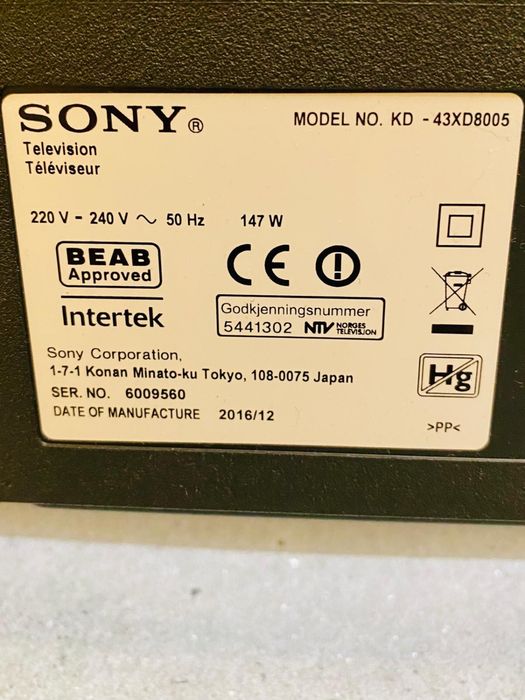 Smart TV Sony BRAVIA 43" 4K Ultra HD (KD-43XD8005)