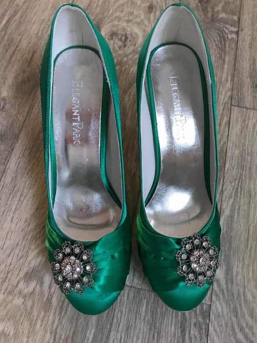 Свадебные зеленые туфли Elegant Park брошь стразы ст.26,5/26см