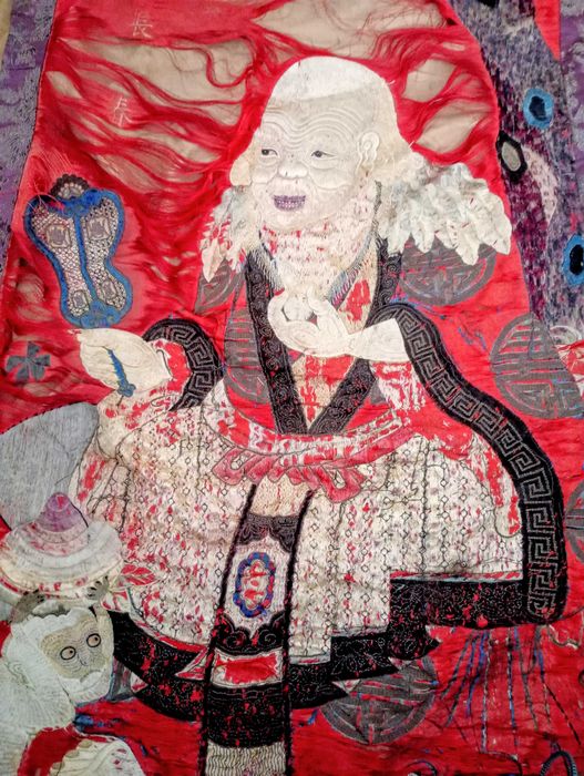 Chiński Haft Tkanina Jedwabna 19 wiek