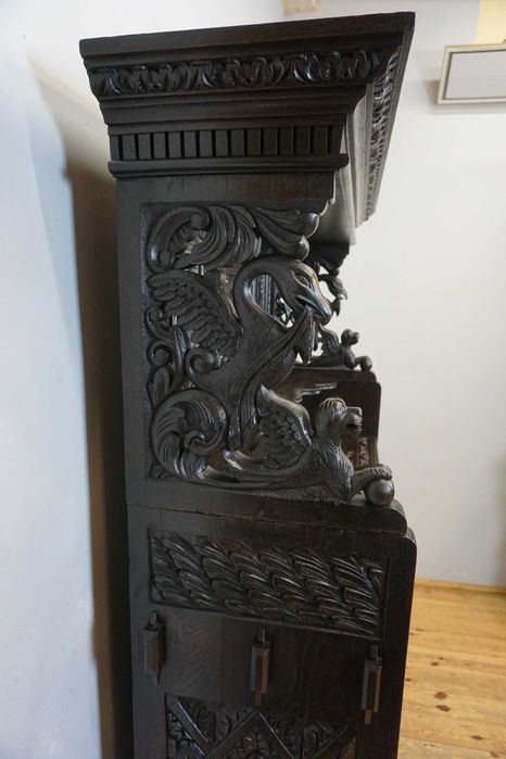 Stary Bogato Rzeźbiony Kredens Komoda Z NADSTAWKĄ UNIKAT