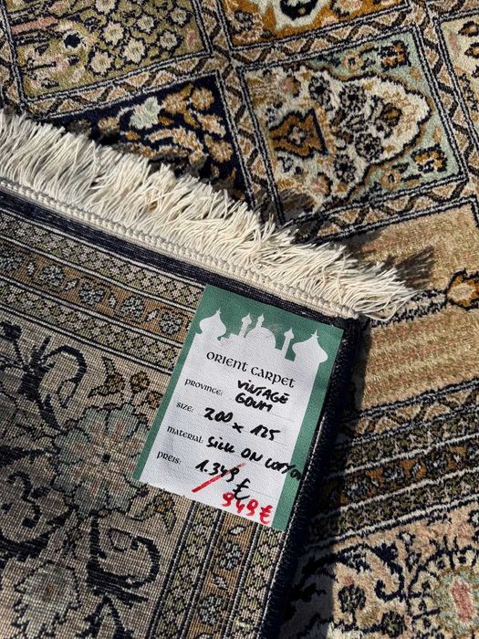 Vintage Jedwabny r. tkany dywan perski GHOUM / Qom 200x125 gal. 6 tyś