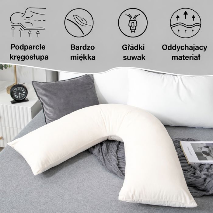 Poduszka ciążowa V szara z pianki memory foam ergonomiczna