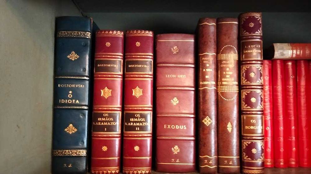 conjunto de livros encadernados antigos