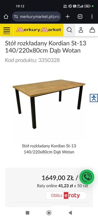 Stół rozkładany 140 x 80 +2x40 dąb wotan