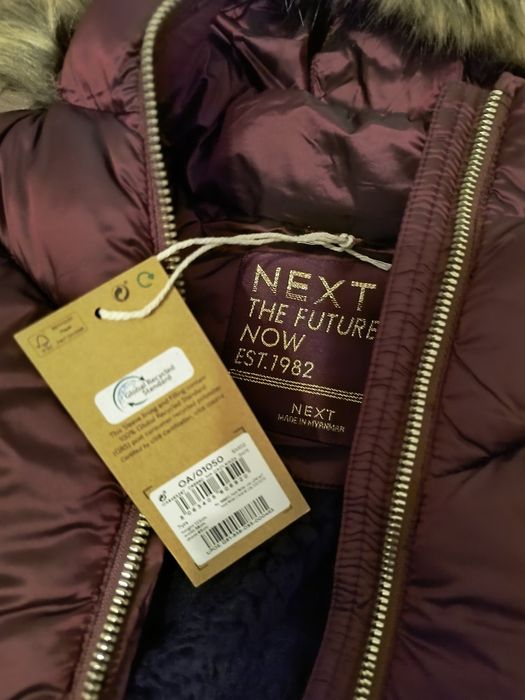NOWA ciepła zimowa kurtka NEXT bordowa rozm. 122