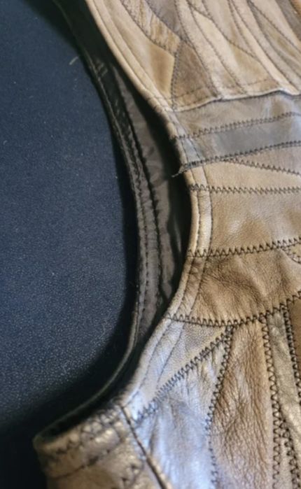 Męska kamizelka skóra naturalna, "Suchy Las", leather wear, patchworkowa