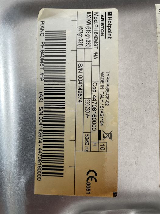 Peças usadas de placa a gás Ariston Hotpoint  PH 640 MST