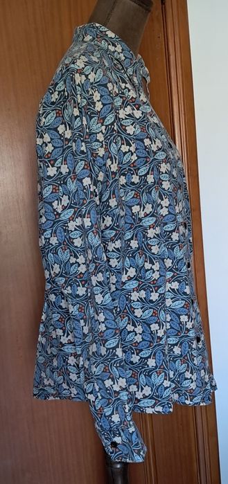 Camisa / Blusa de Botões Md'M 100% Algodão (Tam. 42 / XL) – Floral Azul