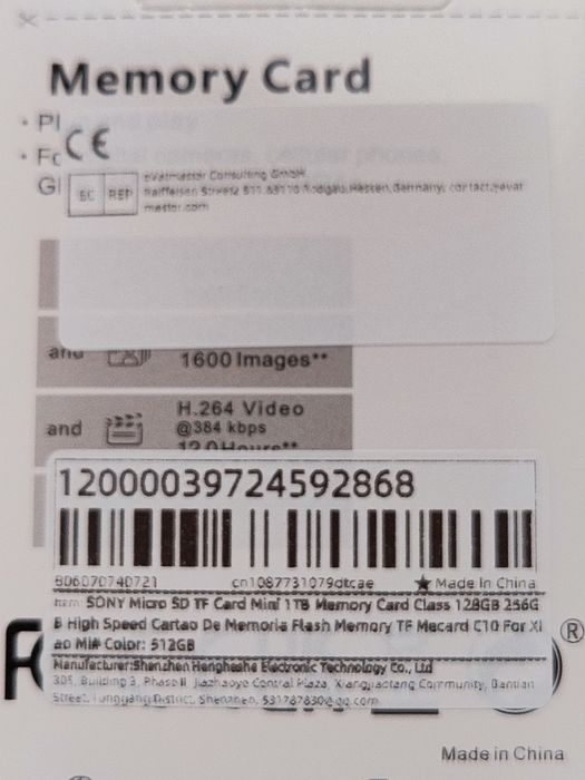 Karta pamięci 1000Gb nowa z adapterem.