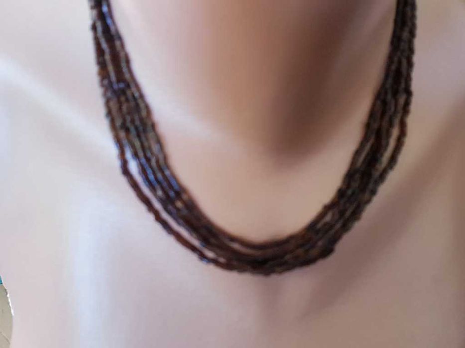 Naszyjnik z koralików Brązowo bursztynowa sieczka 5 w 1