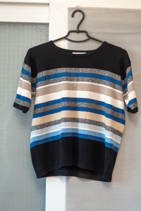 В'язаний жіночий джемпер з коротким рукавом у смужку xl dressbarn