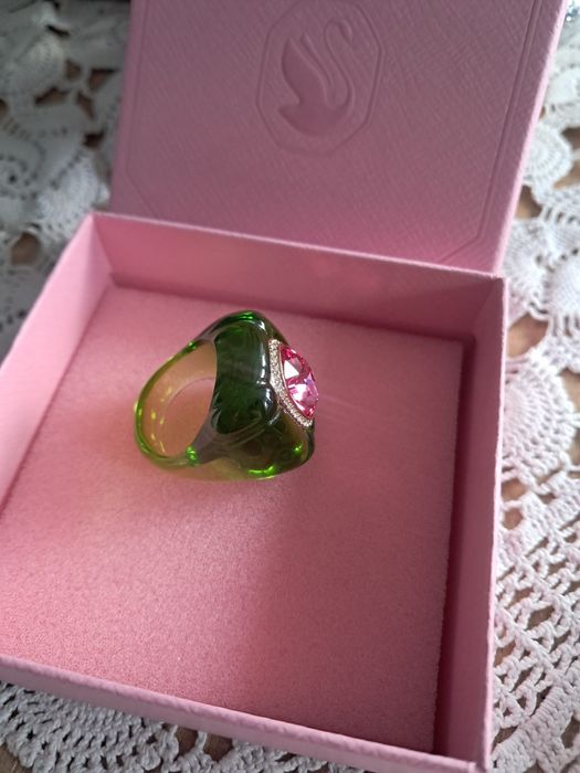 Pierścionek Swarovski Dulcis rozmiar 19 zielony różowy kryształ nowy