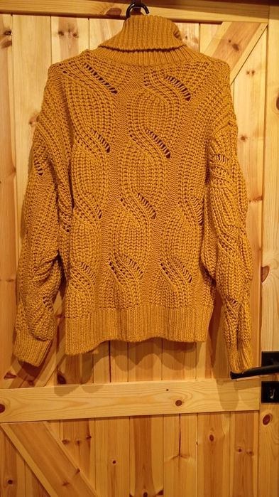 Sweter damski golf musztardowy
