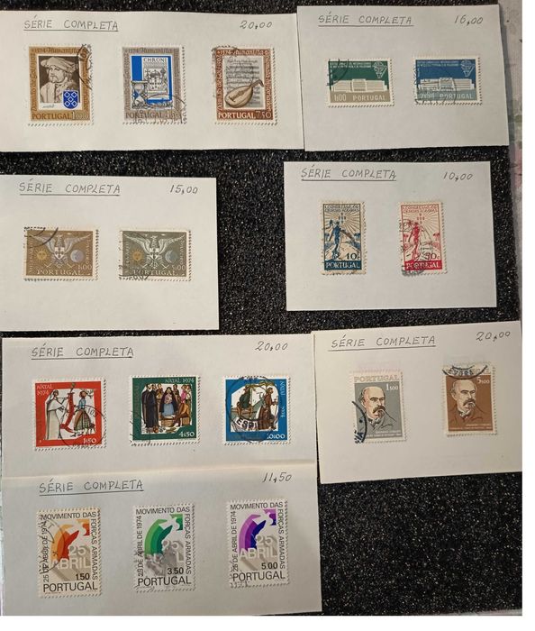 series completas de selos usados vários anos.