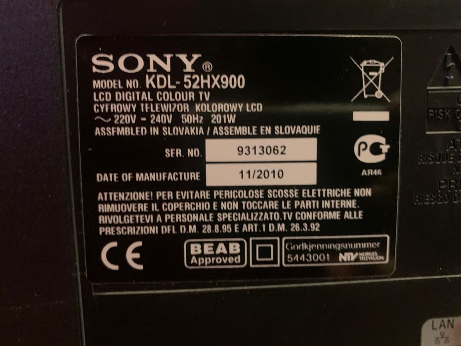 Telewizor Sony Bravia KDL-52HX900 52" Uszkodzona Płyta Główna