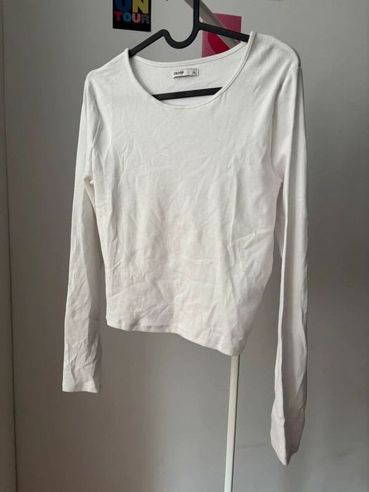Biały lonsleeve Cropp bluzka z długim rękawem obcisła bawełna