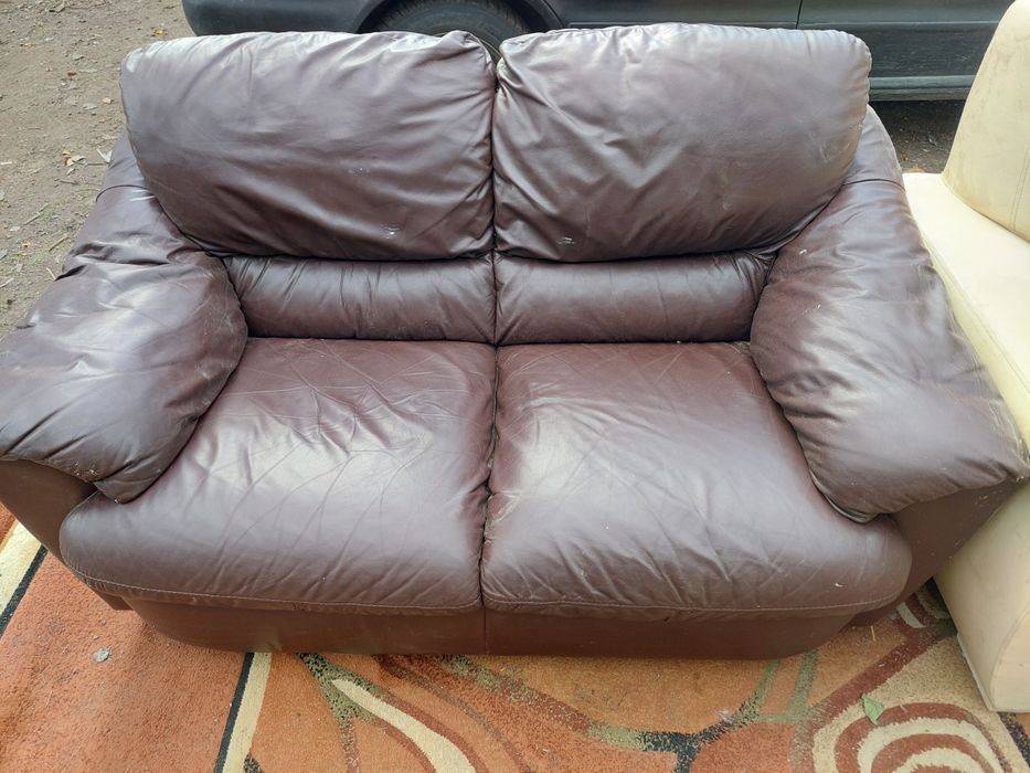 Kanapa ekoskora skórzana brazowa sofa panele podłogowe