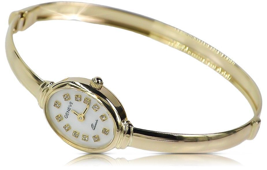 Prześliczny 14k złoty damski zegarek na sztywnej bransoletce Gd lw014y