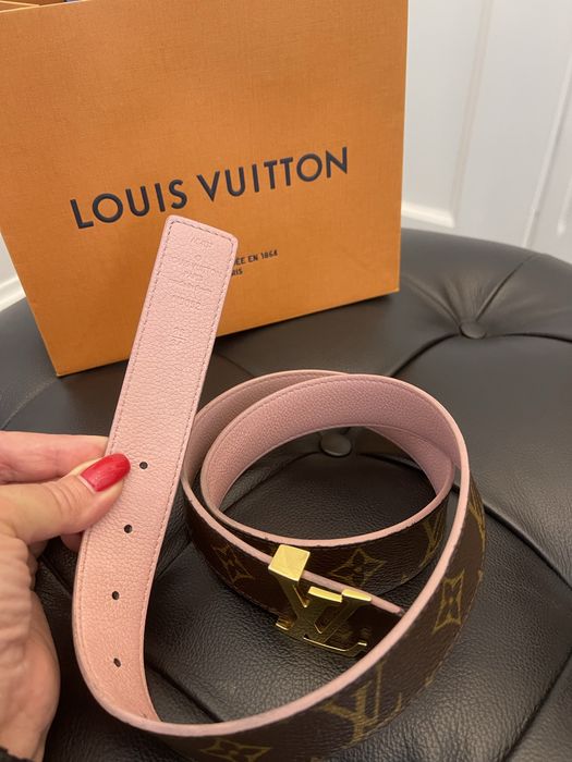 LOUIS VUITTON piękny pasek dwustronny, monogram, klamra złota