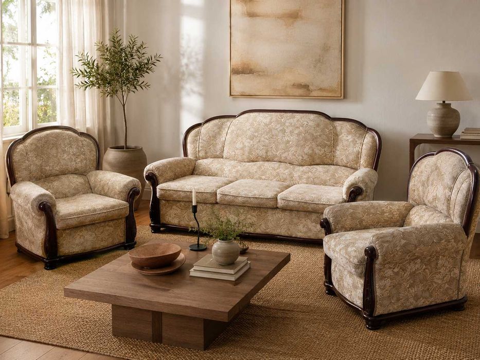 Conjunto de Sofá 3 Lugares + 2 Cadeirões | Clássico Vintage Premium