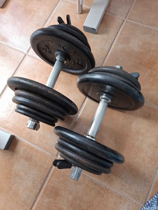 Venda de halteres + banco de treino + barras