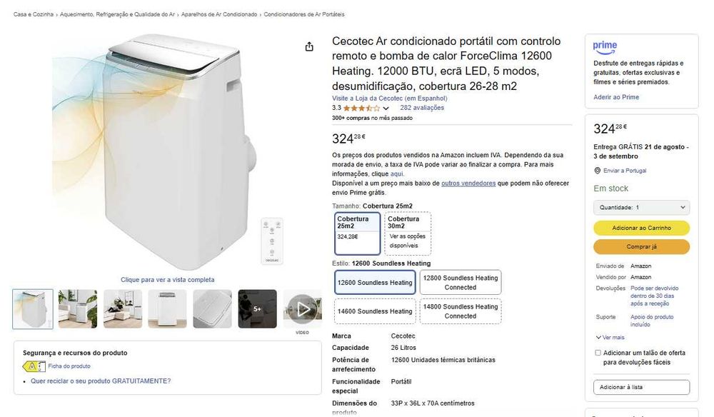 Cecotec Ar condicionado portátil 12600 - NOVO