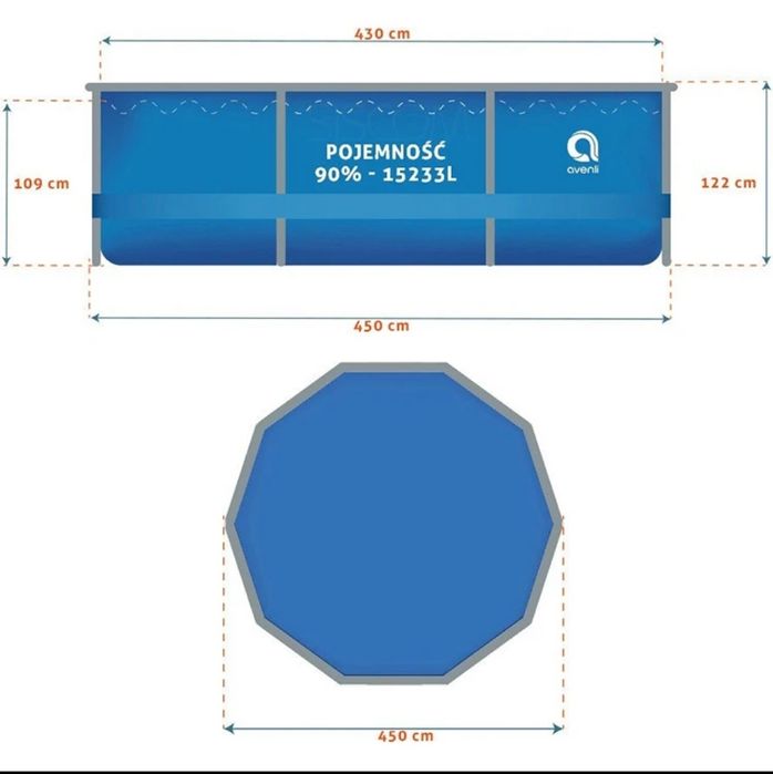 Каркасний басейн Avenli 450×122 см•Драбина/фільтр. Повний набір 18в1