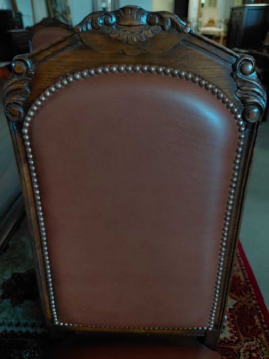Elegancki dębowy komplet stół + 6 krzeseł skórzana tapicerka