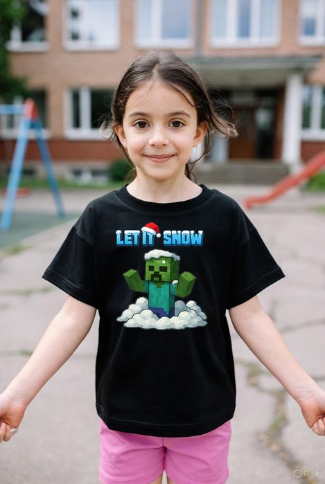 Koszulka dziecięca czarna –  minecraft świąteczna prezent święta 140