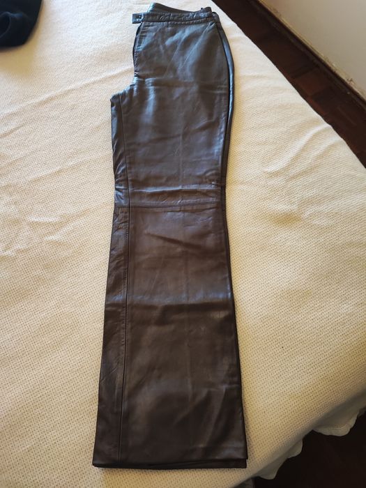 Calças em pele castanha Tintoretto