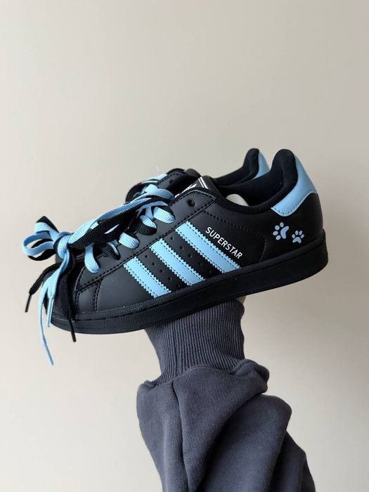 Кросівки Adidas Superstar Lite | Адідас Суперстар Лайт — у чорному кольорі з блакитними акцентами