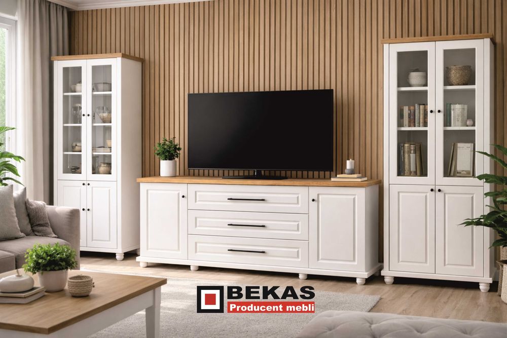 Śliczna KOMODA 170` (2D-3S) LONDYN Biała Blat Dąb Producent BEKAS