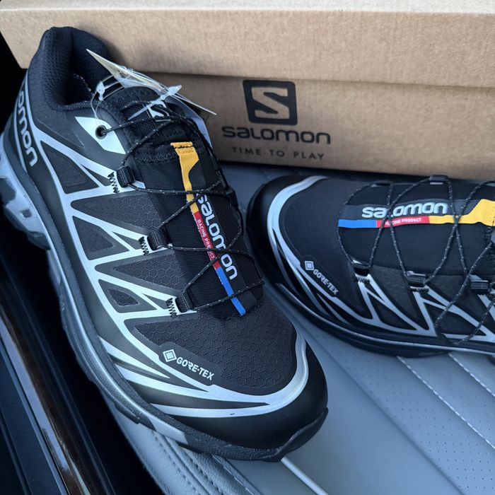 Чоловічі вологостійкі термо кросівки саломон осіні зимові  Salomon XT6 Gore Tex black silver premium